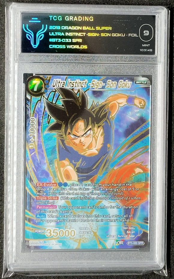 dragon ball super card game ultra instinct goku Dragon Ball Super TCG Ultra Instinct -Sign- Son Goku Foil BT3-033 SPR – Faraway Island Collectibles